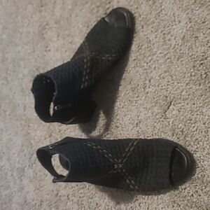 GUC Sam Edelman Cooper Braided Black Suede Leather Peep Toe Heel Women's Sz 10